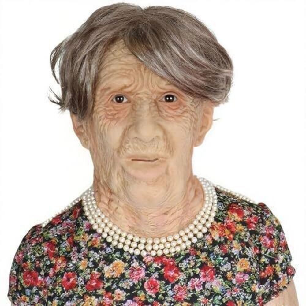 1065 Scary Realistic Old Lady Halloween Mask - Full Head Silicone Granny
